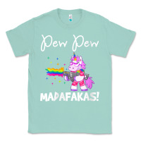 Seafoam womens pew madafakas funny fantasy unicorn with rainbow gun   white v Classic Tee - linhVisuals