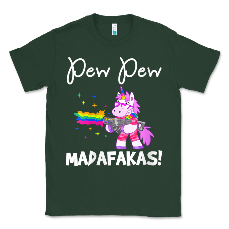 Womens Pew Madafakas Funny Fantasy Unicorn With Rainbow Gun   White V Classic Tee by linhVisuals | Teevron