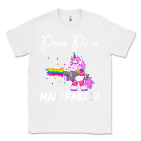 White womens pew madafakas funny fantasy unicorn with rainbow gun   white v Classic Tee - linhVisuals