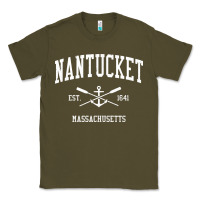 Army Green nantucket ma vintage crossed oars & boat anchor sports pullover hoodie Classic Tee - linhVisuals