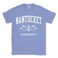 Colony Blue nantucket ma vintage crossed oars & boat anchor sports pullover hoodie Classic Tee - linhVisuals