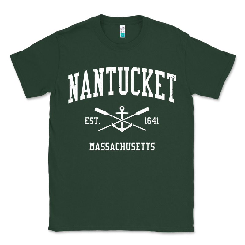Nantucket Ma Vintage Crossed Oars & Boat Anchor Sports Pullover Hoodie Classic Tee by linhVisuals | Teevron