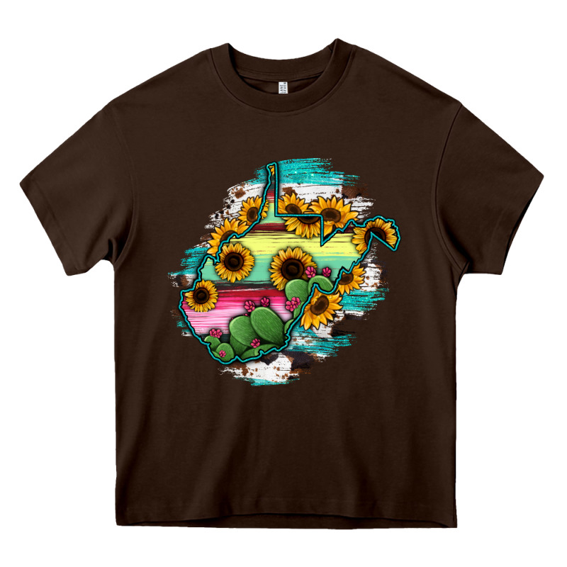 West Virginia Map Sunflower Cactus Serape Heavy Core Tee by RanaPortraitStore | Teevron