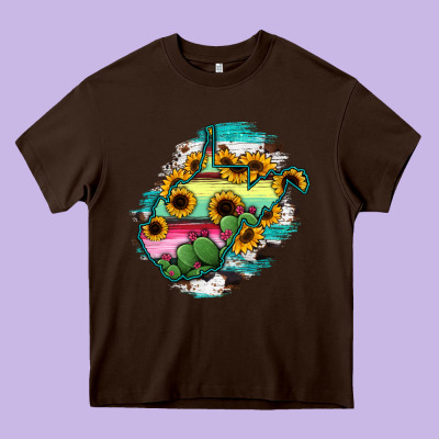 West Virginia Map Sunflower Cactus Serape Heavy Core Tee Designed By Ranaportraitstore