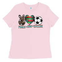 Bubblegum Pink peace love soccer Ladies Tee - CowhideDigitalArt