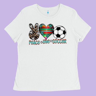 Peace Love Soccer Ladies Tee Designed By Cowhidedigitalart