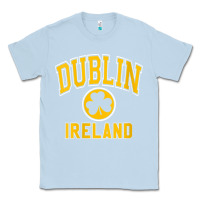 Dusty Blue womens dublin ireland varsity style shamrock green with amber print v Classic Tee - linhVisuals