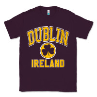 Plum womens dublin ireland varsity style shamrock green with amber print v Classic Tee - linhVisuals