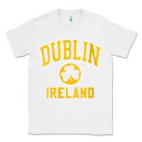 White womens dublin ireland varsity style shamrock green with amber print v Classic Tee - linhVisuals