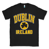 Black womens dublin ireland varsity style shamrock green with amber print v Classic Tee - linhVisuals
