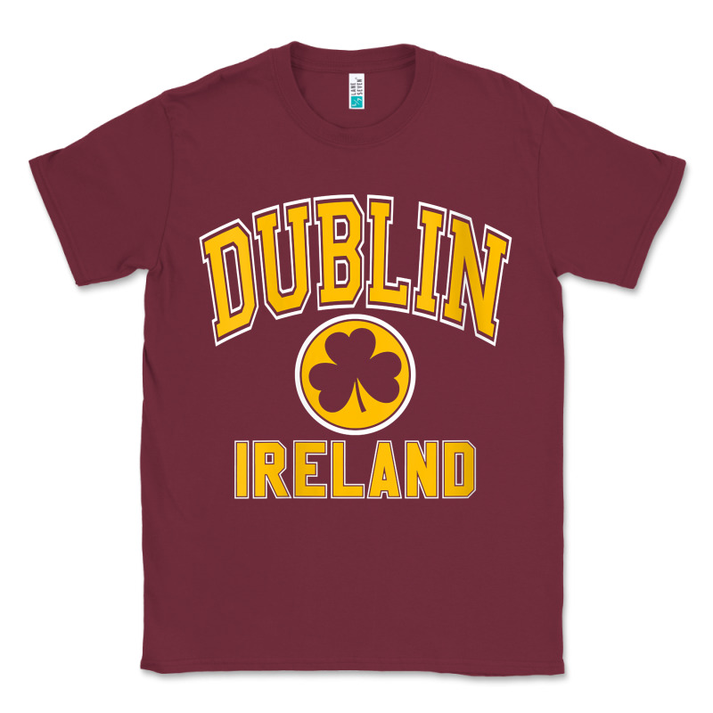 Womens Dublin Ireland Varsity Style Shamrock Green With Amber Print V Classic Tee by linhVisuals | Teevron