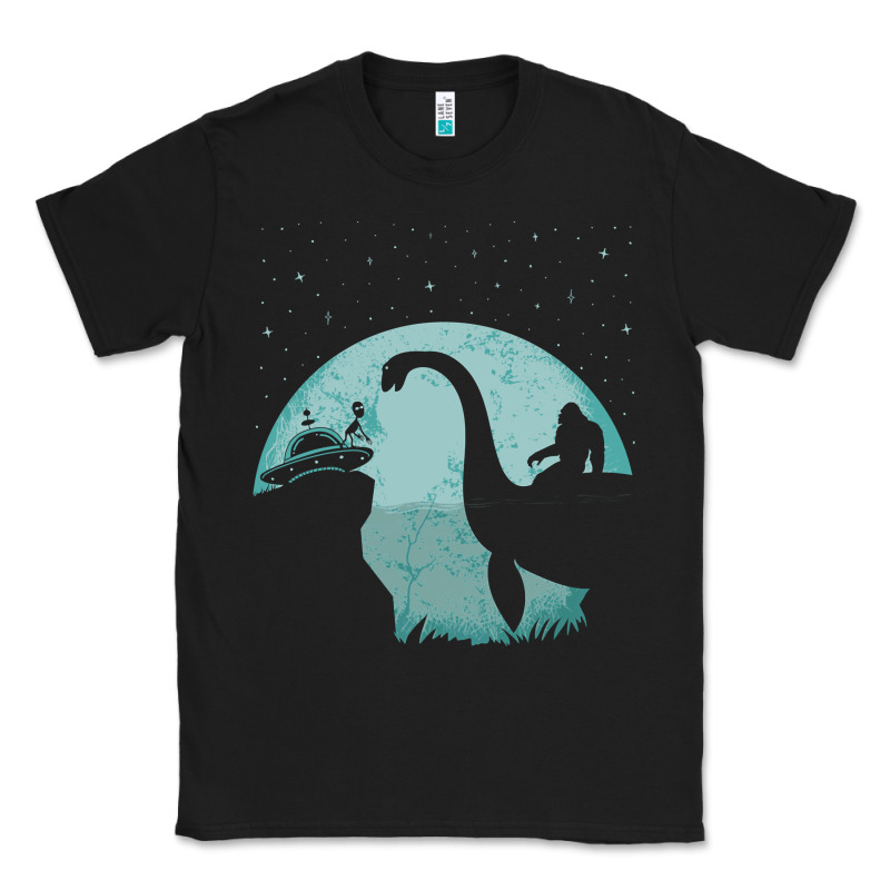 Bigfoot Riding Loch Ness Monster Sasquatch Ufo Abduction Pullover Hood Classic Tee by linhVisuals | Teevron