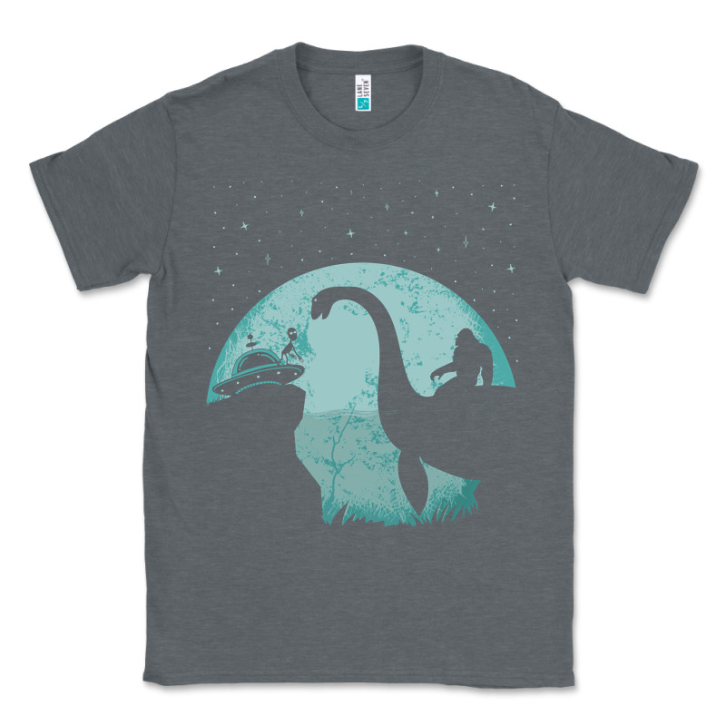 Bigfoot Riding Loch Ness Monster Sasquatch Ufo Abduction Pullover Hood Classic Tee by linhVisuals | Teevron