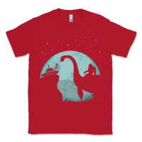 Red bigfoot riding loch ness monster sasquatch ufo abduction pullover hood Classic Tee - linhVisuals