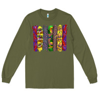 Army Green mardi gras crawfish cake and mask with leopar and fleur de lis brushst Long Sleeve Tee - Artiststas