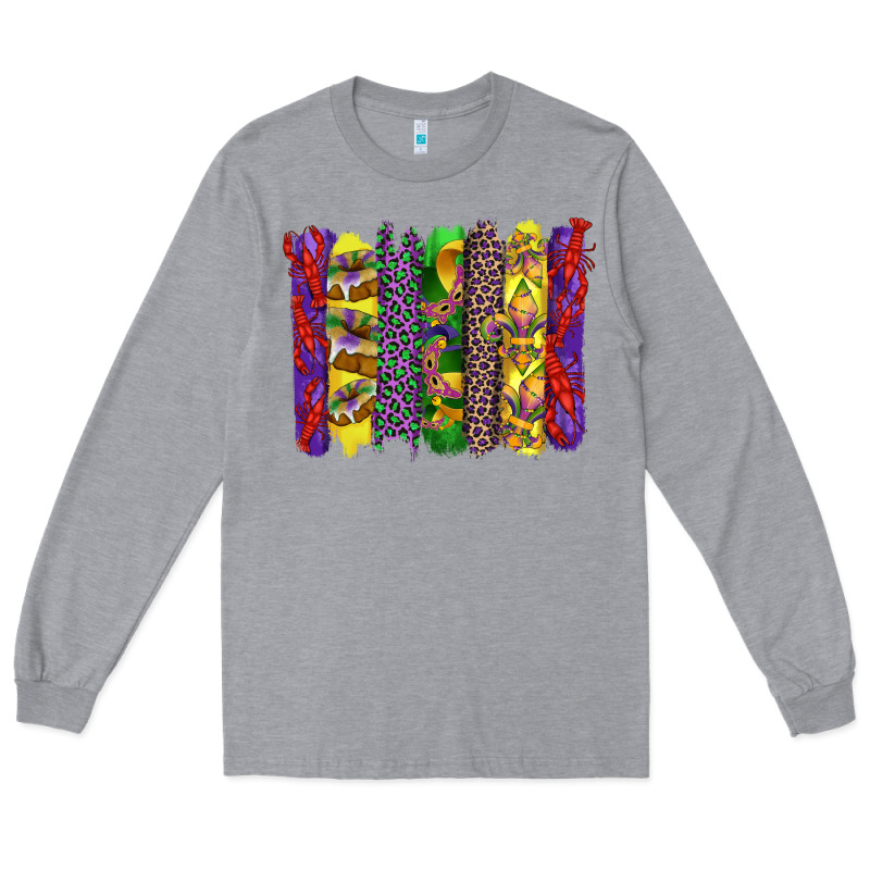 Mardi Gras Crawfish Cake And Mask With Leopar And Fleur De Lis Brushst Long Sleeve Tee by Artiststas | Teevron