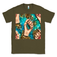 Army Green nail art with leopard and turquoise  gemstone seamless pattern bbs Classic Tee - BundleAndBundleShop