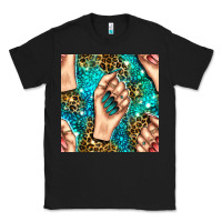 Black nail art with leopard and turquoise  gemstone seamless pattern bbs Classic Tee - BundleAndBundleShop