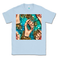 Dusty Blue nail art with leopard and turquoise  gemstone seamless pattern bbs Classic Tee - BundleAndBundleShop