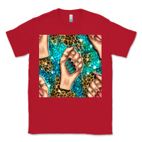 Red nail art with leopard and turquoise  gemstone seamless pattern bbs Classic Tee - BundleAndBundleShop