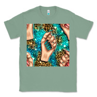 Sage nail art with leopard and turquoise  gemstone seamless pattern bbs Classic Tee - BundleAndBundleShop
