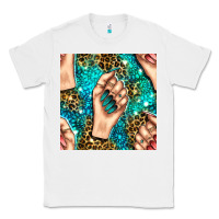White nail art with leopard and turquoise  gemstone seamless pattern bbs Classic Tee - BundleAndBundleShop