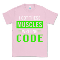 Bubblegum Pink funny programmer writing code muscles meme for computer geek Classic Tee - linhVisuals