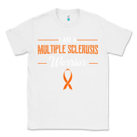 White multiple sclerosis warrior autoimmune disease orange ribbon Classic Tee - linhVisuals