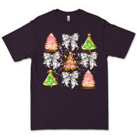 Plum Christmas Trees And Bow Premium Tee - CowhideDigitalArt