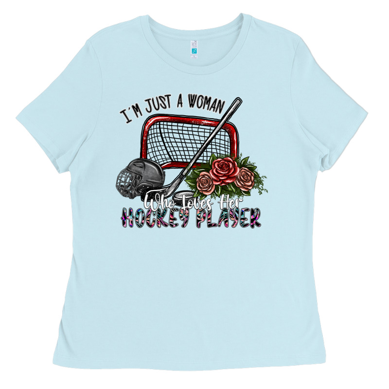 I'm Just A Woman Who Loves Her Hockey Player Ladies Tee by SublimationCraftShop | Teevron