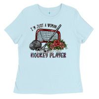 Baby Blue i'm just a woman who loves her hockey player Ladies Tee - SublimationCraftShop