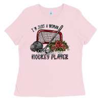 Bubblegum Pink i'm just a woman who loves her hockey player Ladies Tee - SublimationCraftShop
