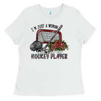 White i'm just a woman who loves her hockey player Ladies Tee - SublimationCraftShop