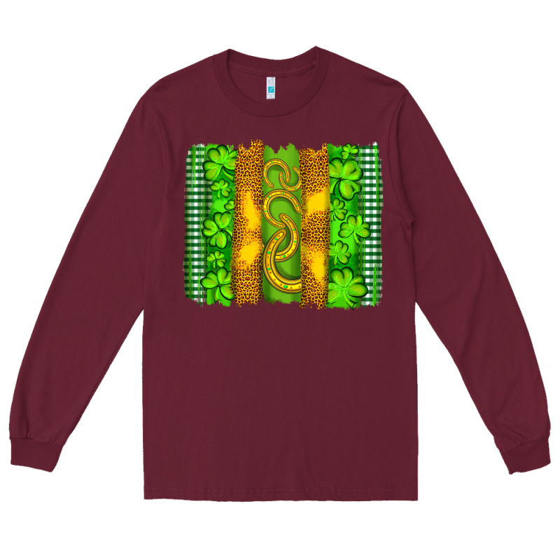 Saint Patricks Horseshoe Shamrock Leopard Glitter Brushstroke Long Sleeve Tee by Artiststas | Teevron