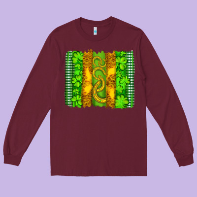 Saint Patricks Horseshoe Shamrock Leopard Glitter Brushstroke Long Sleeve Tee Designed By Artiststas