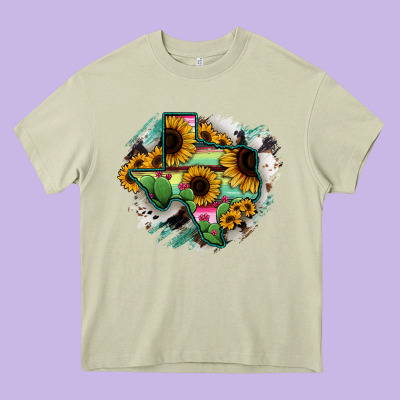 Texas Map Sunflower Cactus Serape Heavy Core Tee Designed By Ranaportraitstore