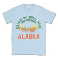 Dusty Blue katmai national park alaska bear hiking travel nature retro pullover h Classic Tee - linhVisuals