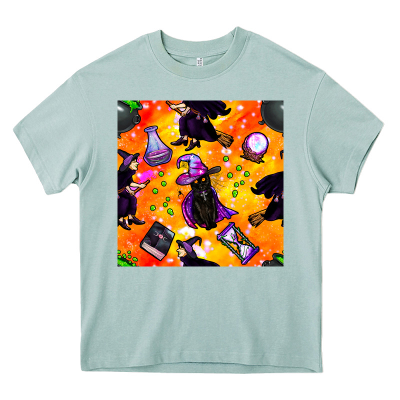 Halloween Cat And Witch Seamless Pattern Heavy Core Tee by BundleAndBundleShop | Teevron