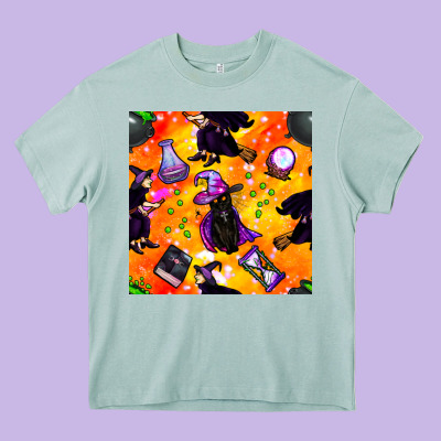 Halloween Cat And Witch Seamless Pattern Heavy Core Tee Designed By Bundleandbundleshop