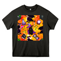 Asphalt halloween cat and witch seamless pattern Heavy Core Tee - BundleAndBundleShop
