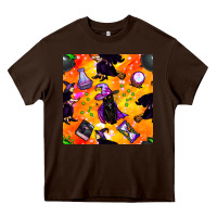 Chocolate Brown halloween cat and witch seamless pattern Heavy Core Tee - BundleAndBundleShop