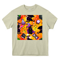 Mossy halloween cat and witch seamless pattern Heavy Core Tee - BundleAndBundleShop