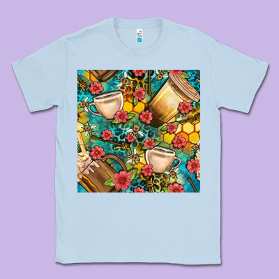 Honey And Bee Coffee Cup With Flowers And Leopard Seamless Pattern Bbs Classic Tee Designed By Bundleandbundleshop