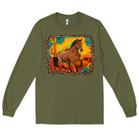 Army Green horse with sunflowers turquoise gemstone western sunset leopard backgr Long Sleeve Tee - Artiststas