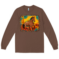 Chestnut horse with sunflowers turquoise gemstone western sunset leopard backgr Long Sleeve Tee - Artiststas