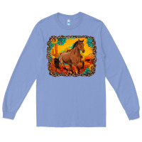 Colony Blue horse with sunflowers turquoise gemstone western sunset leopard backgr Long Sleeve Tee - Artiststas