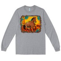 Heather Grey horse with sunflowers turquoise gemstone western sunset leopard backgr Long Sleeve Tee - Artiststas