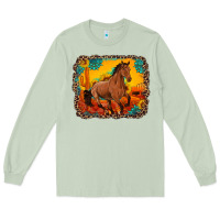 Matcha horse with sunflowers turquoise gemstone western sunset leopard backgr Long Sleeve Tee - Artiststas