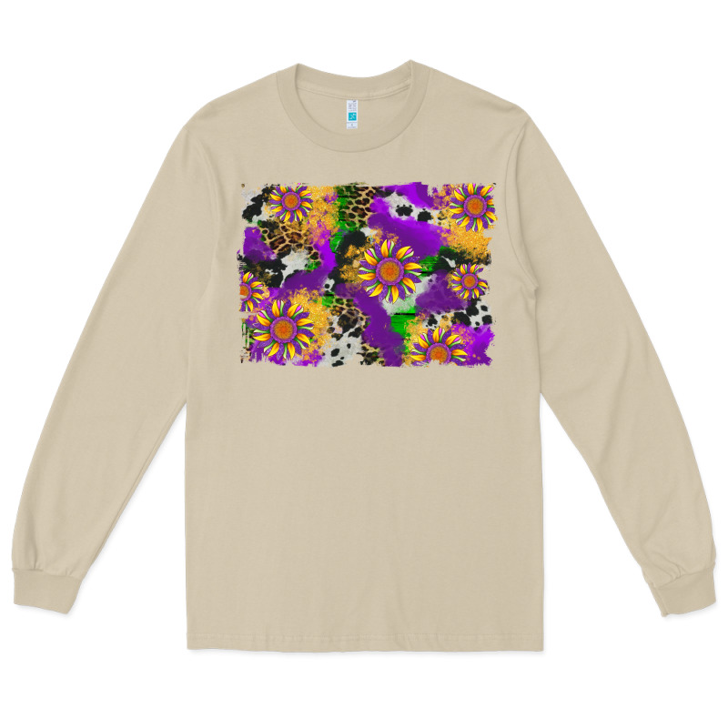 Mardi Gras Sunflower Cowhide Leopard And Glitter Background Long Sleeve Tee by Artiststas | Teevron