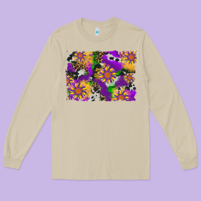 Mardi Gras Sunflower Cowhide Leopard And Glitter Background Long Sleeve Tee Designed By Artiststas